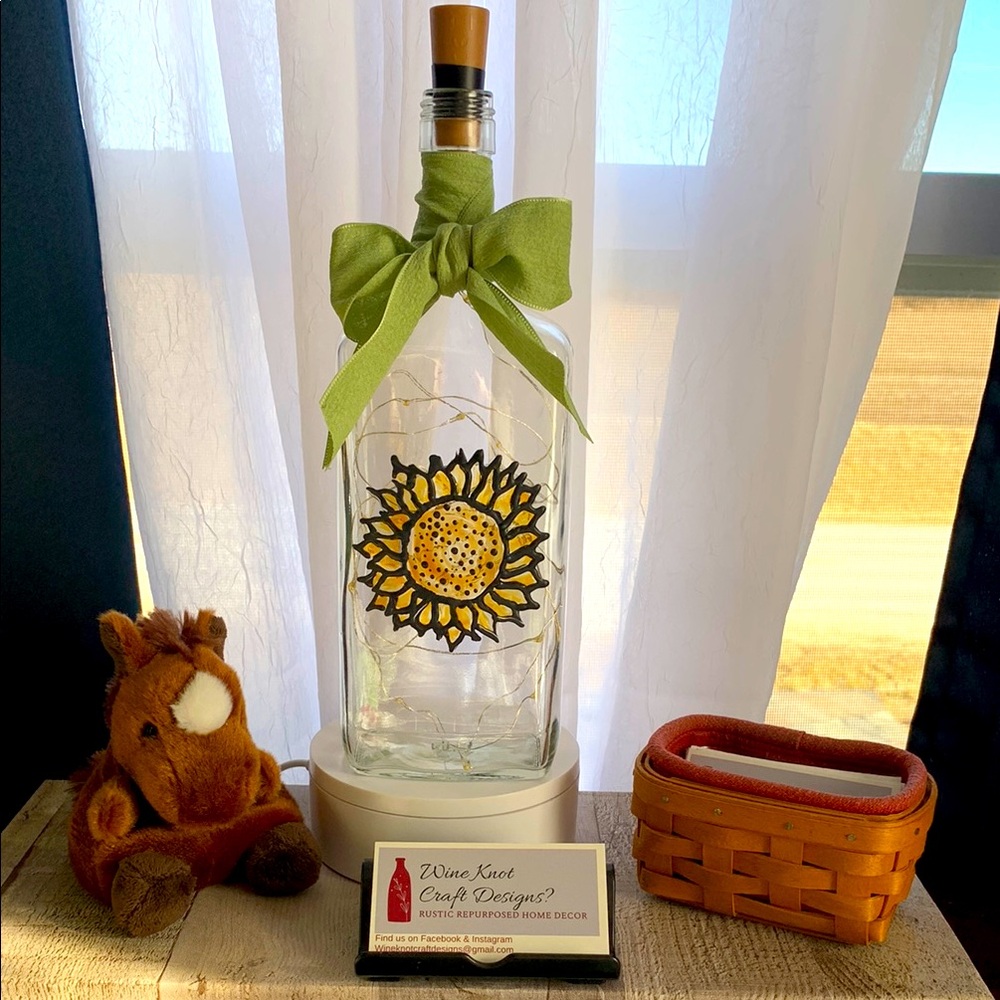 Hand Crafted Stained Glass Sunflower Bottle Lantern